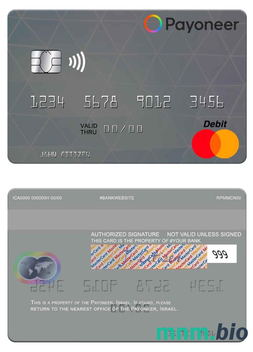 USA Payoneer przykład karty mastercard w formacie PSD